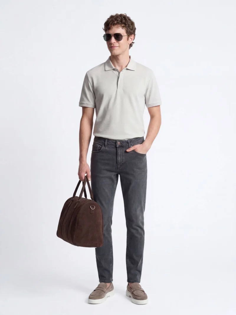 Kip Dark Green Slim Fit Denim Cotton Blended Trousers