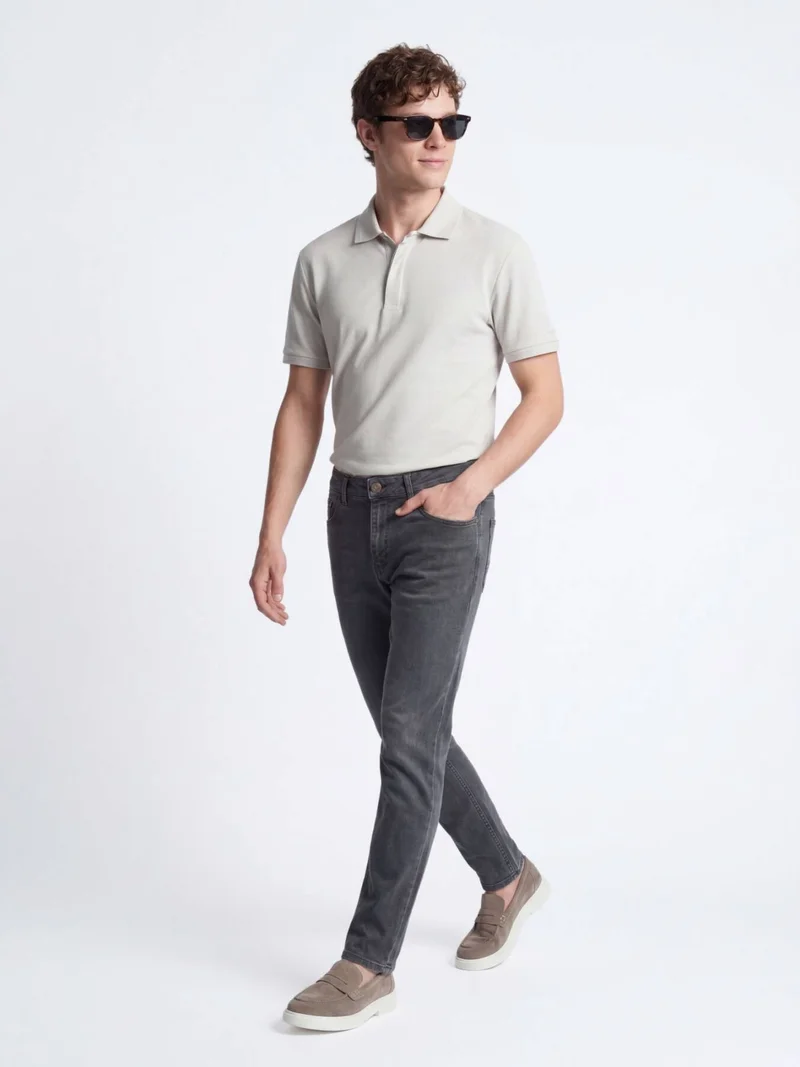 Kip Dark Green Slim Fit Denim Cotton Blended Trousers