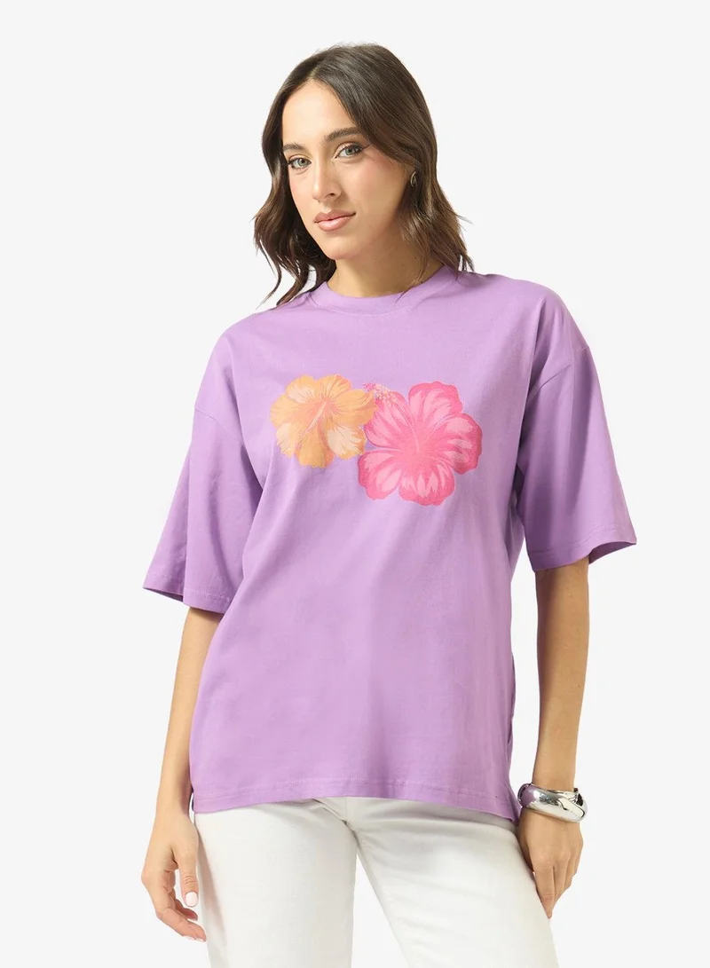 Ginger Cotton Oversize Floral Graphic T-shirt