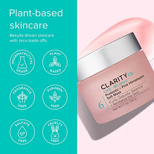 ClarityRx Live + Be Well Probiotic + Pink Himalayan Salt Face Mask, Natural Plant-Based Moisturizing Facial Treatment for All Skin Types, Reduces Redness, Acne & Signs of Aging (1.7 oz) - Image 5