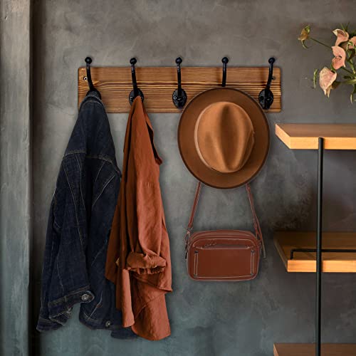 WEBI Rustic Coat Rack Wall Mount,5 Cast Iron Coat Hooks Wall Mounted,Heavy Duty Wall Coat Hanger Hooks for Hanging Coats,Clothes,Rustic Brown - Image 2