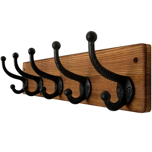 WEBI Rustic Coat Rack Wall Mount,5 Cast Iron Coat Hooks Wall Mounted,Heavy Duty Wall Coat Hanger Hooks for Hanging Coats,Clothes,Rustic Brown - Image 1