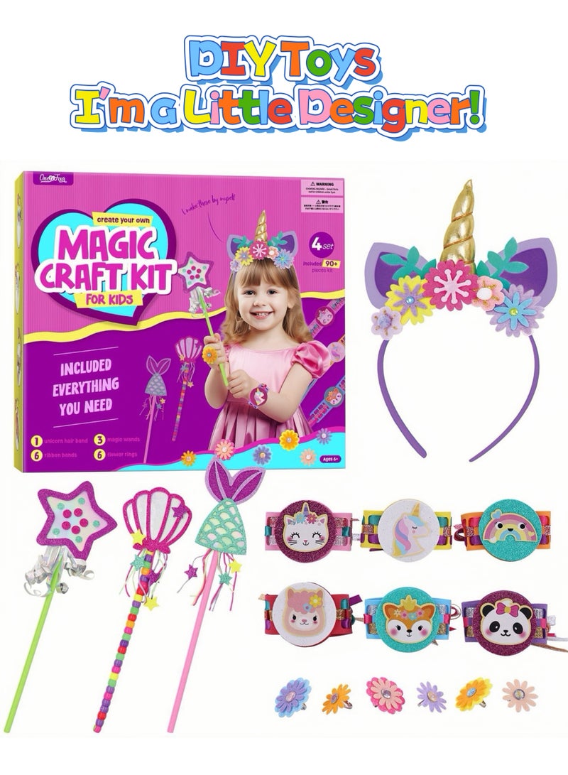 ون تو فور صندوق الحرف DIY للأميرة الساحرة - اصنعي 16 قطعة من الأساور والساعة والخاتم والعصا السحرية، هدية إبداعية مثالية للفتيات - Image 1