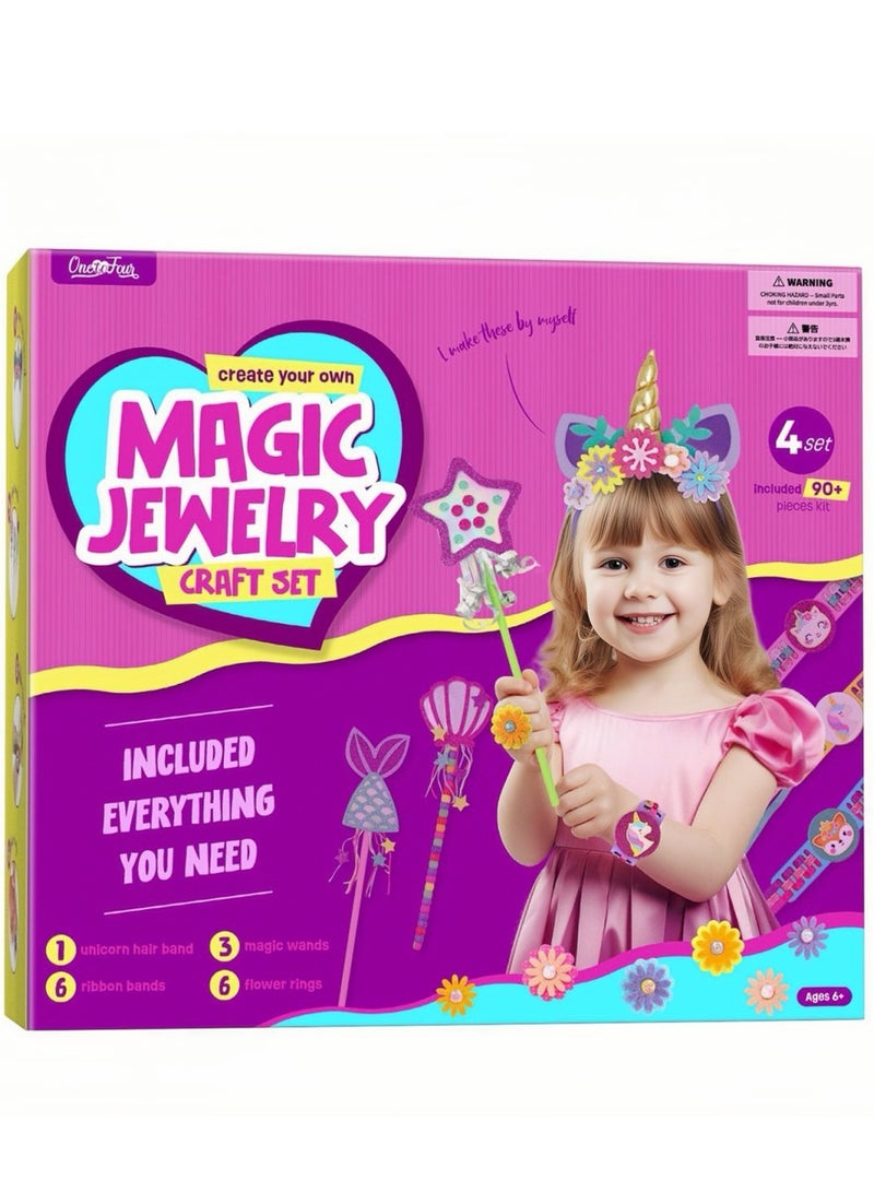 ون تو فور صندوق الحرف DIY للأميرة الساحرة - اصنعي 16 قطعة من الأساور والساعة والخاتم والعصا السحرية، هدية إبداعية مثالية للفتيات - Image 2