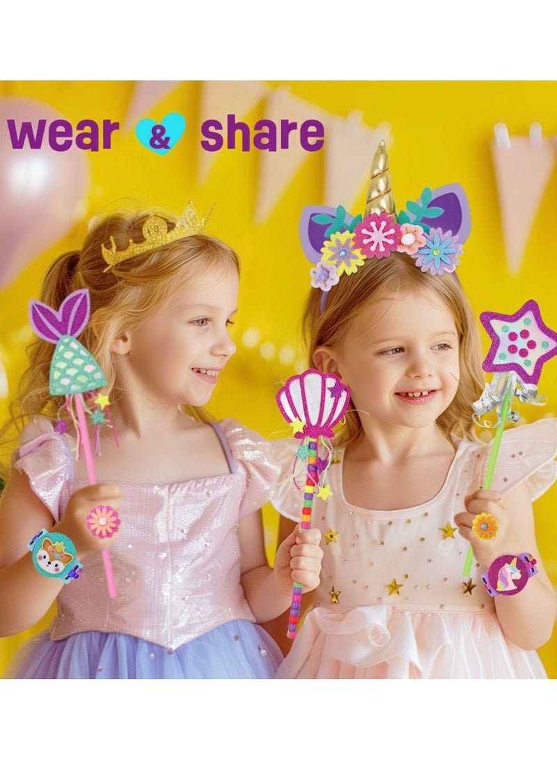 ون تو فور صندوق الحرف DIY للأميرة الساحرة - اصنعي 16 قطعة من الأساور والساعة والخاتم والعصا السحرية، هدية إبداعية مثالية للفتيات - Image 4