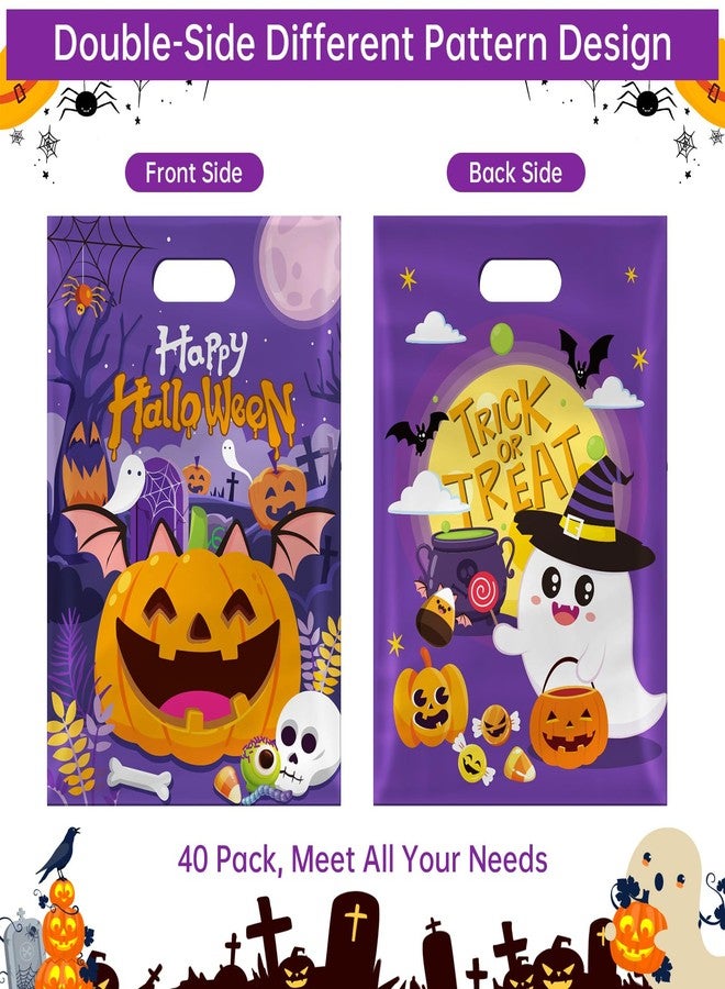 PERFQU 40 Pcs Happy Halloween Treat Bags with Handles-Trick or Treat Halloween Goodie Bags for Kids, Cute Ghost Pumpkin Halloweens Plastic Candy Goody Gift Bags for Halloweens Party Decorations Supplies Favors - Image 3