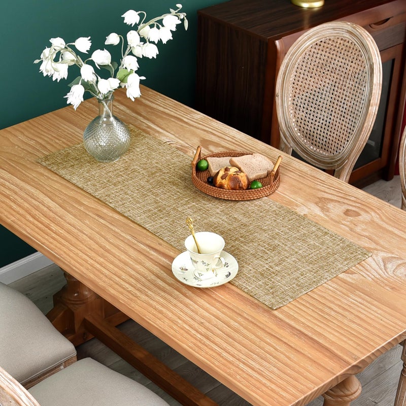 NEWISHER Farmhouse Rustic Faux Linen Table Runner Neutral Coffee Table Runners Double Layer Reversible Rectangle Runners for Daily Use Kitchen Dining Banquet Holiday 13x36 Inch - Image 1