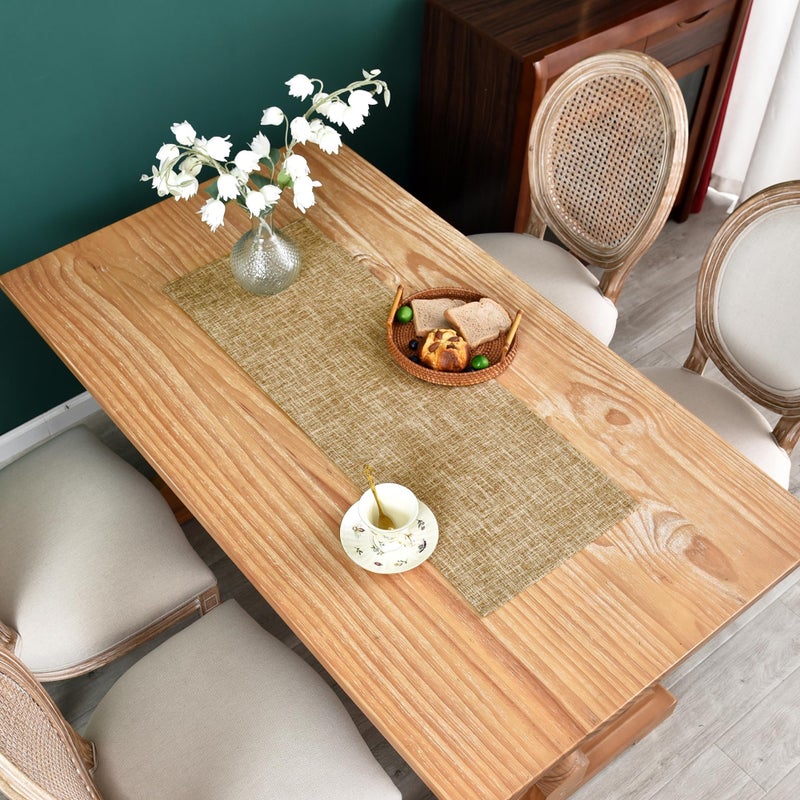 NEWISHER Farmhouse Rustic Faux Linen Table Runner Neutral Coffee Table Runners Double Layer Reversible Rectangle Runners for Daily Use Kitchen Dining Banquet Holiday 13x36 Inch - Image 2