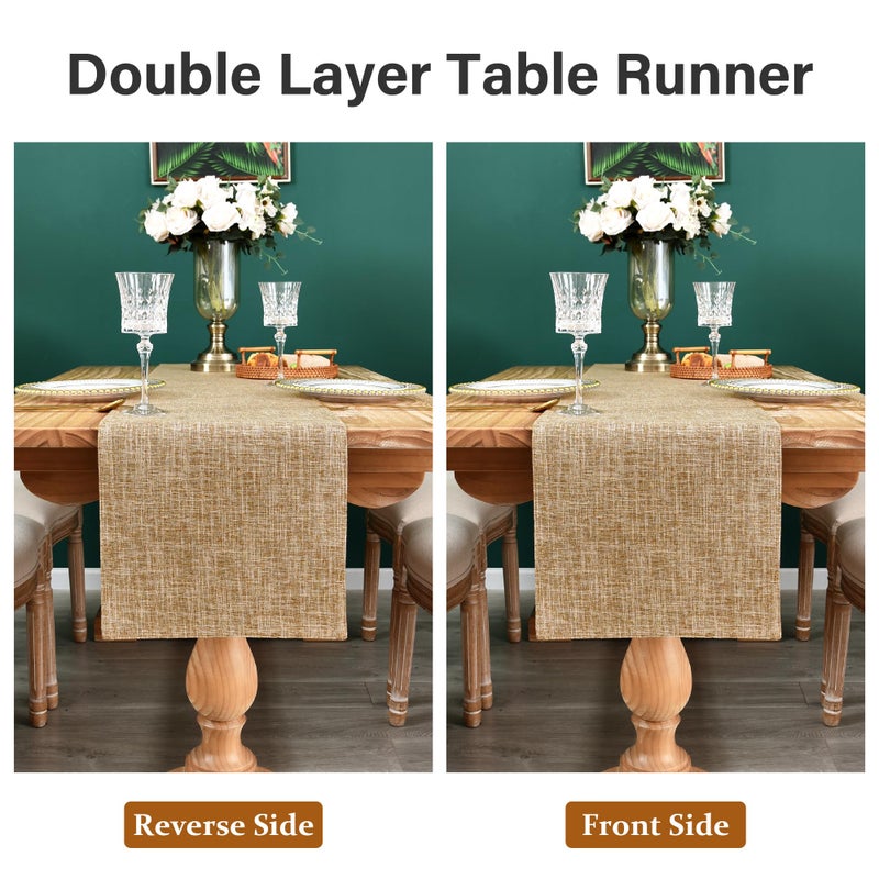 NEWISHER Farmhouse Rustic Faux Linen Table Runner Neutral Coffee Table Runners Double Layer Reversible Rectangle Runners for Daily Use Kitchen Dining Banquet Holiday 13x36 Inch - Image 5