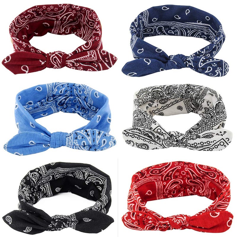 Yeshan Yeshan Boho Bow Headbands for Women Vintage Paisley Bandana Flower Printed Hairband Elastic Rabbit ear Head Wrap Cute Hair Accessoriespack of 6