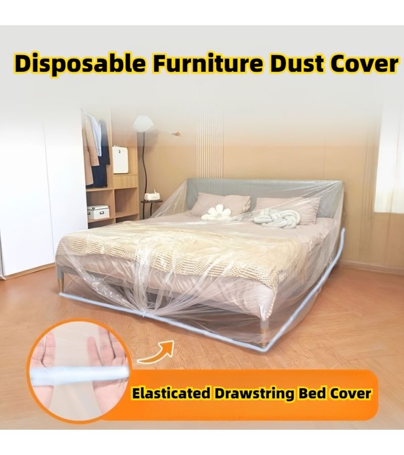Disposable Large Elastic Dust Proof Furniture Cover For Sofa Bed Protection Plastic Film For Renovation Suitable For Dormitory Living Room Courtyard Office 94 49 204 72 Inch - Image 1