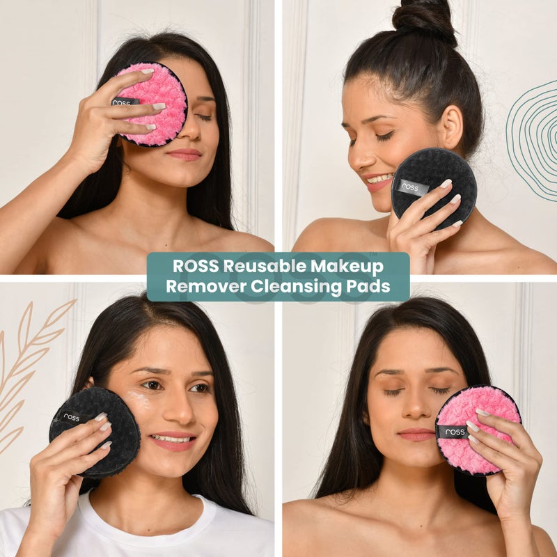 Ross Reusable Multipurpose Makeup Removal | Facial Makeup Remover, Eye Makeup Remover & Foundation Simple Makeup Remover | Safe For Dry & Sensitive Skin 1 Count (Pack Of 2) Pink & Black - Image 4