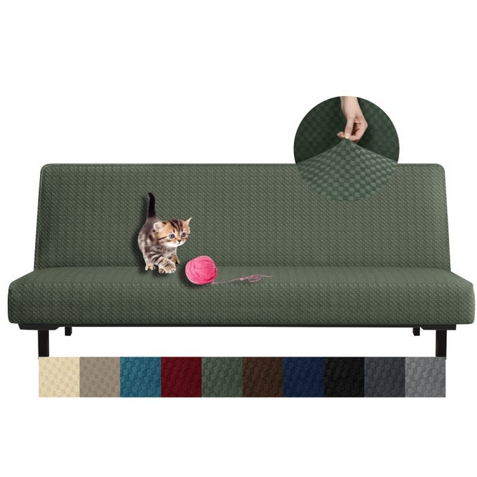 Futon Cover Latest Jacquard Design High Stretch Armless Sofa Bed Slipcover AntiSlip Furniture Protector with Elastic Bottom Futon Army Green