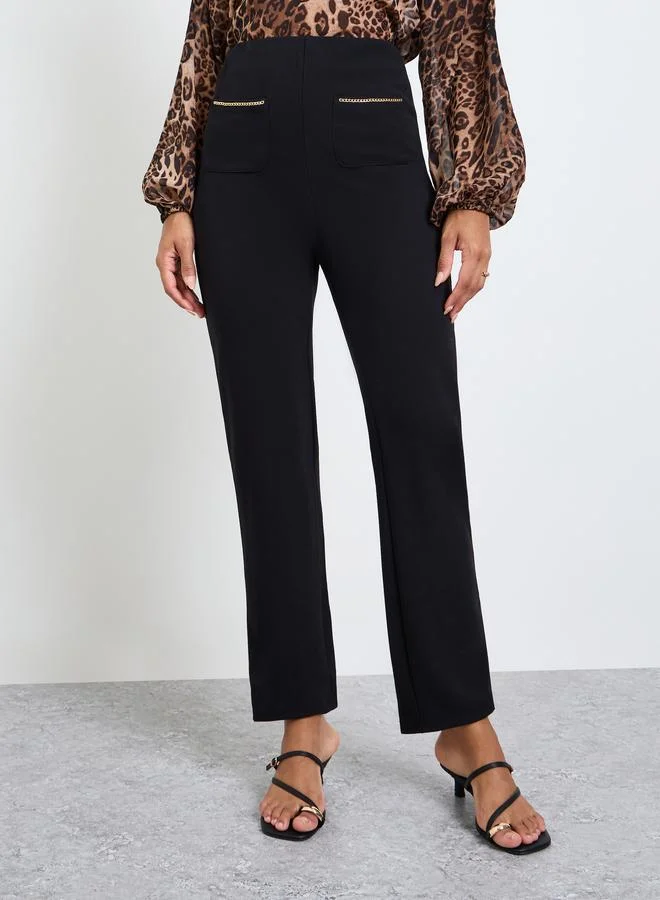 Take Two Black Chain Pocket Detail Slim Fit Pants