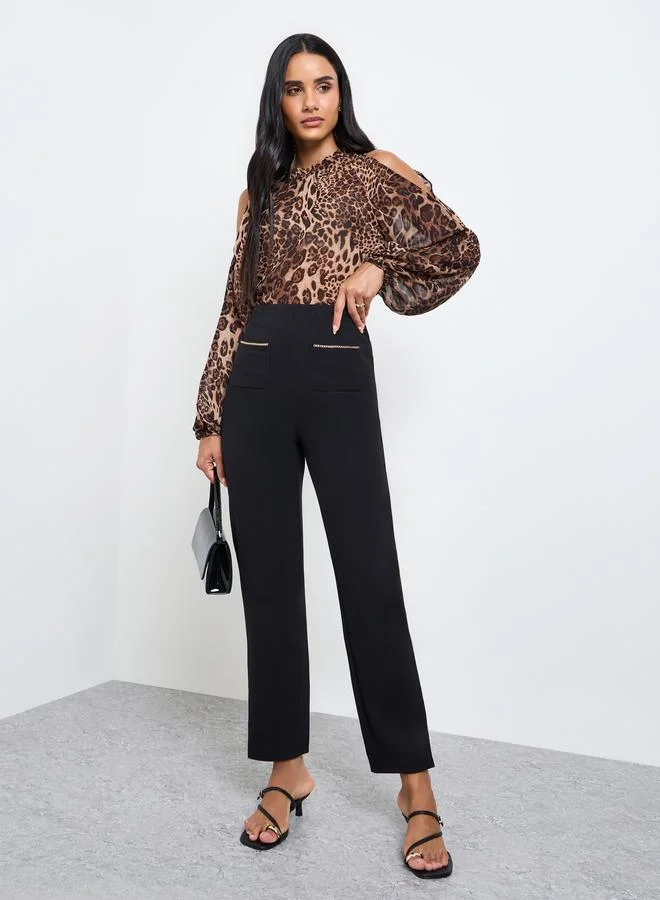 Take Two Black Chain Pocket Detail Slim Fit Pants