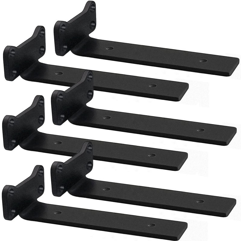 YMDparts دعامات أرفف عائمة دعامة أرفف صناعية شديدة التحمل على شكل حرف L - رف فولاذي صلب ممتاز بسمك 5 مم يدعم أقواس حائط ريفية سوداء للأرفف - أجهزة أرفف عائمة مقاس 10 بوصات (6 عبوات) - Image 1