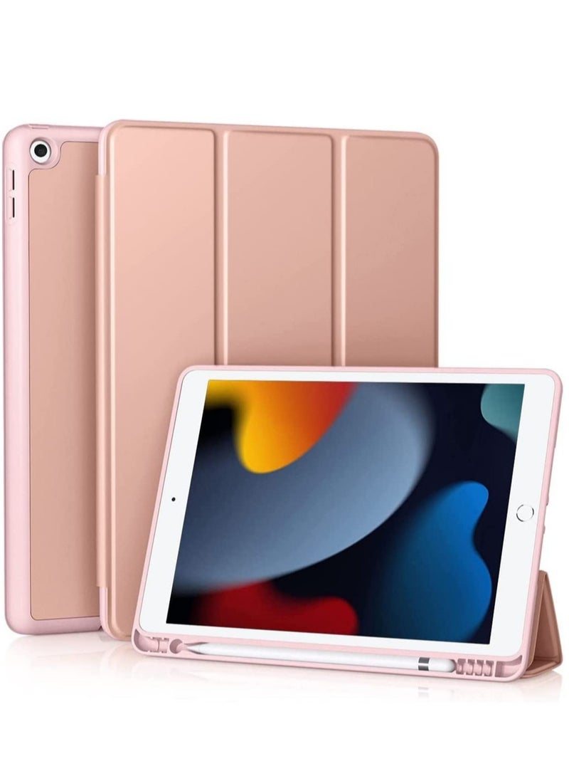 Case Compatible with iPad 9th Generation 2021/8th Generation 2020/7th Generation 2019, Soft TPU Cover Trifold Stand for iPad 10.2 Inch with Pencil Holder, Auto Wake/Sleep (Rose Gold) - Image 1