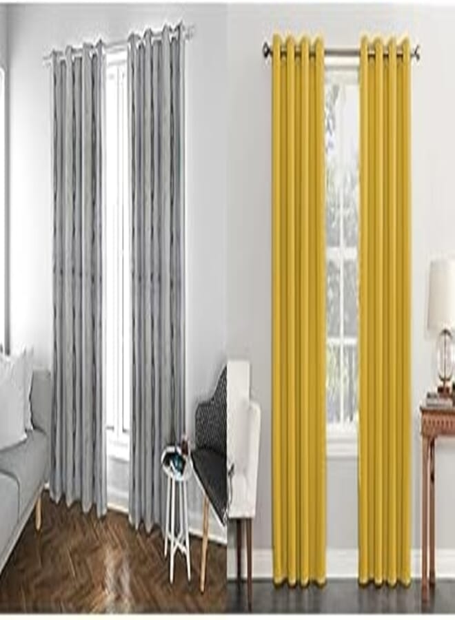 Bundle of Home Gallery Printed curtain 260x140 Multi Color + Home gallery heavy curtain 260x140 yellow