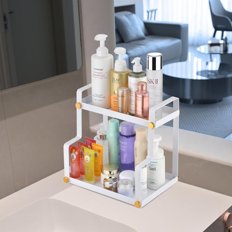 ffk 2 Tier Bathroom Countertop Organizer,Cosmetic Organizer,Storage Shelf for Bathroom,Ideal for Cabinet, Countertop, Pantry, and Desktop, for Bathroom, Kitchen, Office(White) - Image 1