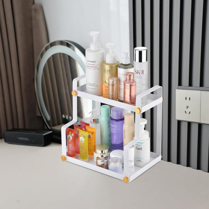 ffk 2 Tier Bathroom Countertop Organizer,Cosmetic Organizer,Storage Shelf for Bathroom,Ideal for Cabinet, Countertop, Pantry, and Desktop, for Bathroom, Kitchen, Office(White) - Image 2