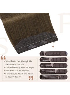 Fshine Hair Extensions Wire Hair Extensions, 18 Inch 80g Fish Line Hair Extensions Clip in Hair Extensions Medium Brown, Fshine Hair Extensions with Invisible Fish Line Remy Human Straight Hair 