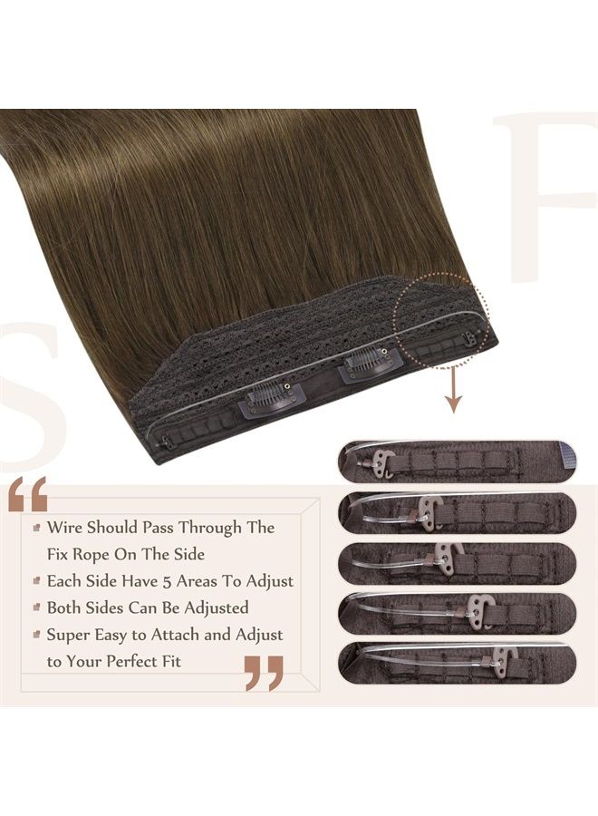 Hair Extensions Wire Hair Extensions, 18 Inch 80g Fish Line Hair Extensions Clip in Hair Extensions Medium Brown, Fshine Hair Extensions with Invisible Fish Line Remy Human Straight Hair