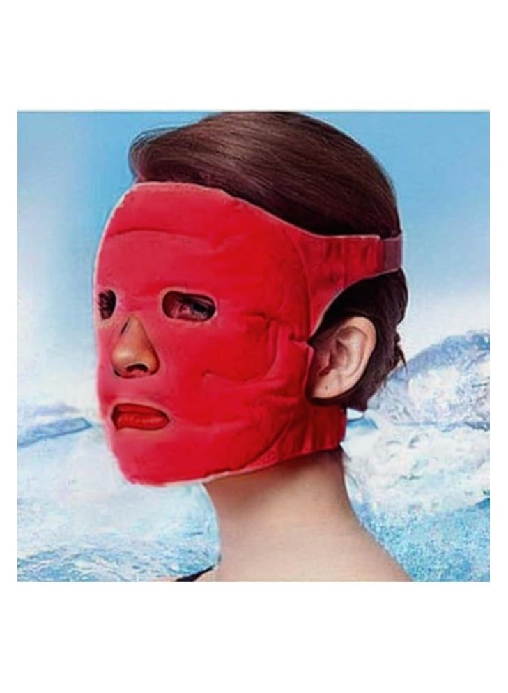 Tourmaline Gel Magnet Facial Massage Mask with Cooling Beads - Washable and Ready to Use, (Red) - Image 1