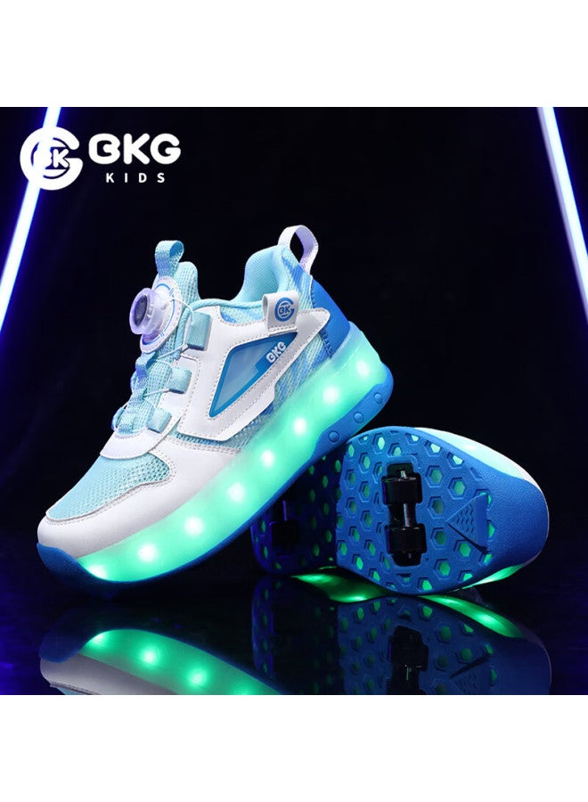 Bkg Kids' Summer New Breathable Running Shoes For Boys And Girls Students Zyq24311-b16 White Blue Green Size 34 - Image 1