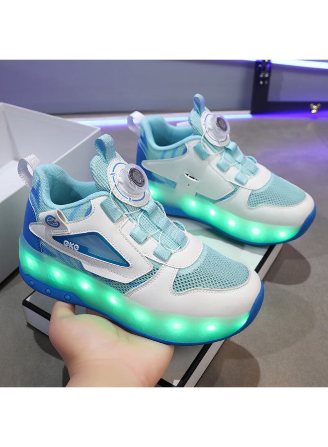 Bkg Kids' Summer New Breathable Running Shoes For Boys And Girls Students Zyq24311-b16 White Blue Green Size 34 - Image 4