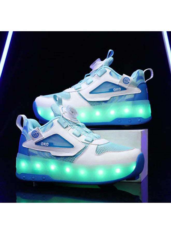 Bkg Kids' Summer New Breathable Running Shoes For Boys And Girls Students Zyq24311-b16 White Blue Green Size 34 - Image 2