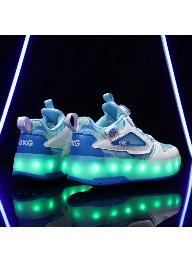 Bkg Kids' Summer New Breathable Running Shoes For Boys And Girls Students Zyq24311-b16 White Blue Green Size 34 - Image 3