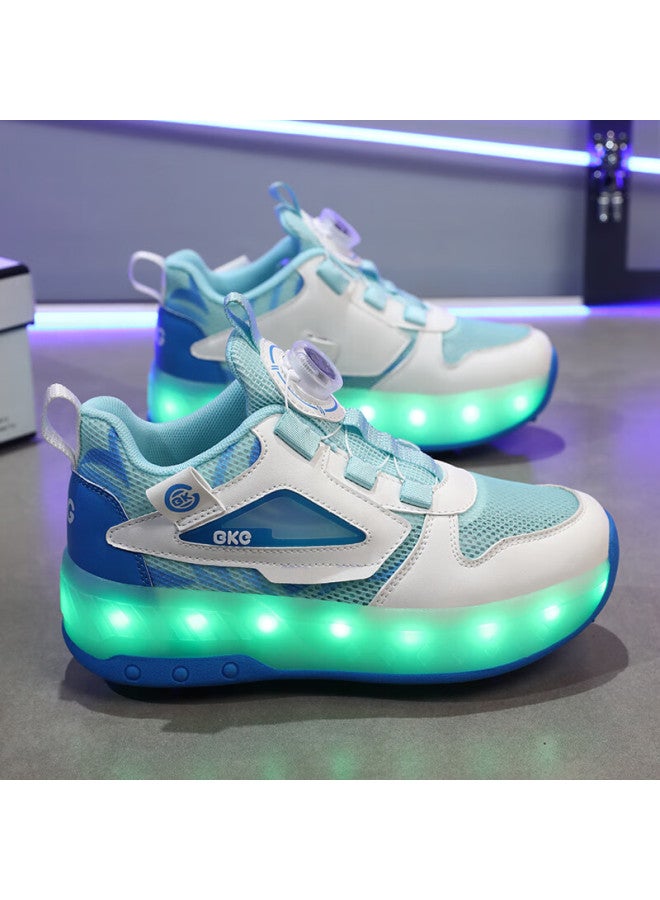 Bkg Kids' Summer New Breathable Running Shoes For Boys And Girls Students Zyq24311-b16 White Blue Green Size 34 - Image 5