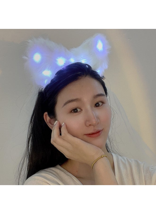 Japanese Style Cute Plush Light Bell Fox Ear Fox Ear Accessories Luminous Cat Ear Cyber Celebrant Photo Hair Band-Color:Fox Ears White Light  - Image 4