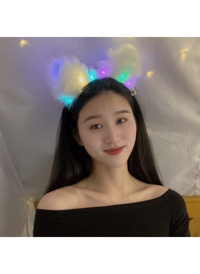 Japanese Style Cute Plush Light Bell Fox Ear Fox Ear Accessories Luminous Cat Ear Cyber Celebrant Photo Hair Band-Color:Fox Ears White Light  - Image 3