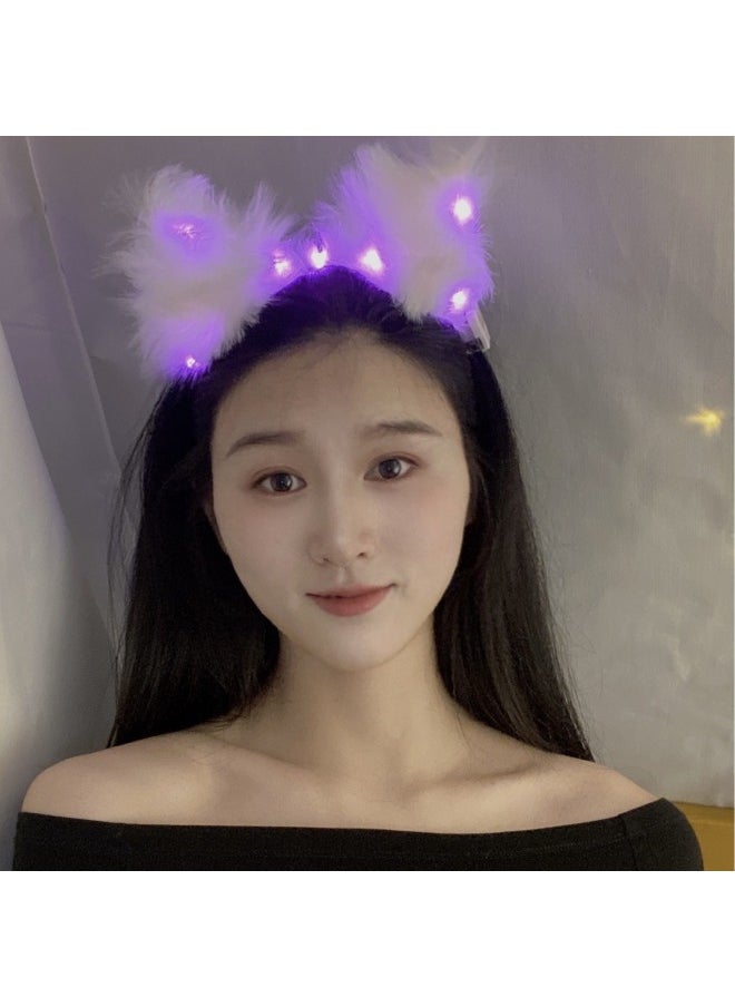 Japanese Style Cute Plush Light Bell Fox Ear Fox Ear Accessories Luminous Cat Ear Cyber Celebrant Photo Hair Band-Color:Fox Ears White Light  - Image 5