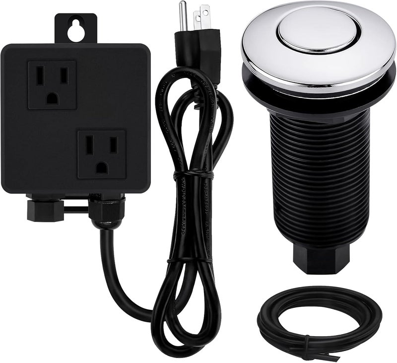 SINKINGDOM Garbage Disposal Sink Top Air Switch Kit with Long Button, Chrome(Brass cover) - Image 1