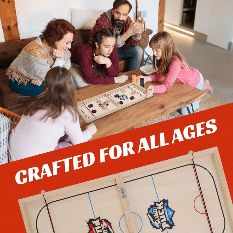 Crazy Games XL Fast Sling Puck Game | Tabletop Skittles Game I 24" Wooden Family Indoor Game for Two Players | Super Winner Sling Puck Game for Family | Hockey Games for Adults & Kids - Image 5