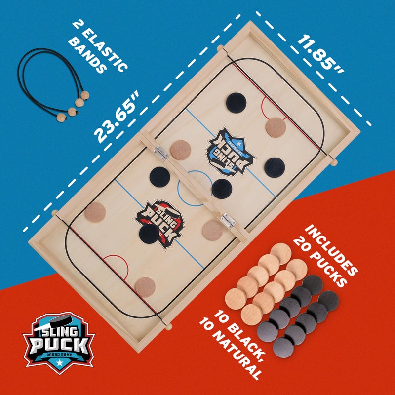 Crazy Games XL Fast Sling Puck Game | Tabletop Skittles Game I 24" Wooden Family Indoor Game for Two Players | Super Winner Sling Puck Game for Family | Hockey Games for Adults & Kids - Image 4