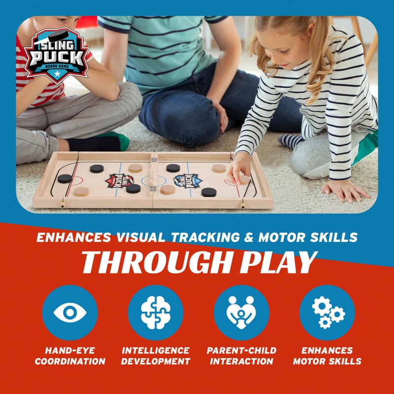 Crazy Games XL Fast Sling Puck Game | Tabletop Skittles Game I 24" Wooden Family Indoor Game for Two Players | Super Winner Sling Puck Game for Family | Hockey Games for Adults & Kids - Image 2