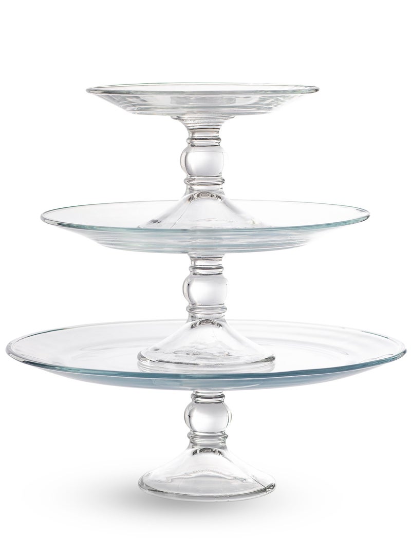 دانيا طقم من 3 قطع من أطباق الكيك والمعجنات التركية، مصنوعة من الزجاج الشفاف المستدير، مقاس 13.0 × 14.6 سم - Image 1