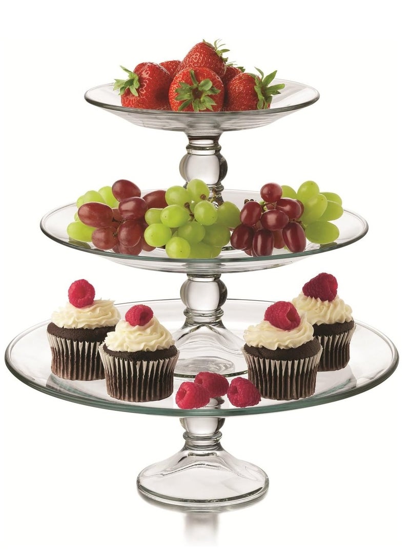 دانيا طقم من 3 قطع من أطباق الكيك والمعجنات التركية، مصنوعة من الزجاج الشفاف المستدير، مقاس 13.0 × 14.6 سم - Image 2