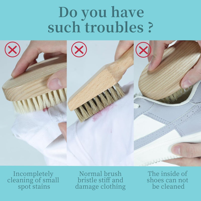 BFWood Laundry Stain Brush, Natural Soft Boar Bristles, Removes Tough Stains from Delicate Fabrics Like Knits, Cotton, and Linens, Gentle on Fabrics, No Damage - Image 4