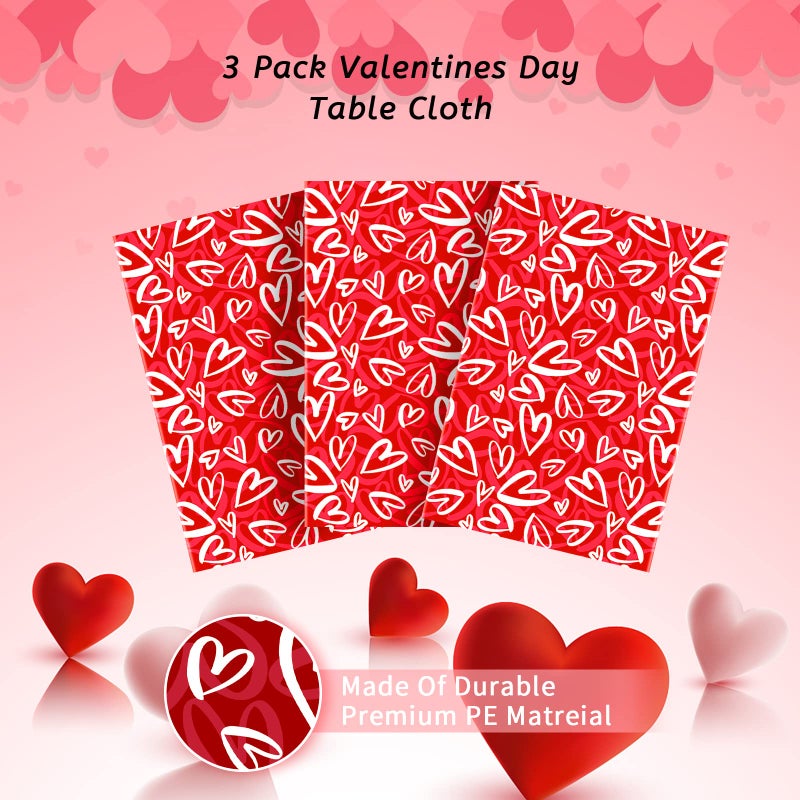 PERFQU 3 Pcs Valentines Tablecloth-Heart Love Valentine's Table Cover, Disposable Plastic Rectangle Heart Table Cloth for Valentine's Day, Wedding, Engagement Anniversary, Birthday Party, 54x108 inch - Image 5
