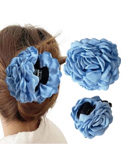 Hair Clips Fabric Flower Claw Clips for ThickThin Hair Rose Hair Accessories for WomenGirlsBlue pack of 2