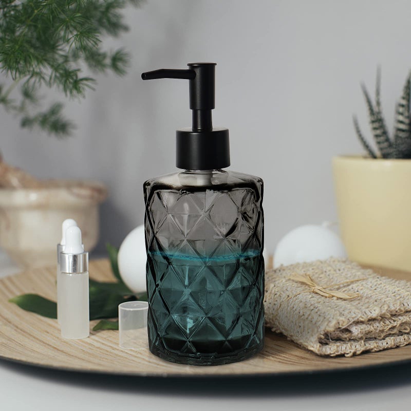 YTDTKJ Glass Soap Dispenser with Plastic Pump, 330ml/11oz. Liquid Hand Soap Dispenser for Bathroom and Kitchen, Hand-Pump Dispenser for Dishwashing Liquid, Lotion, Soap, Shower Gel, Essential Oil (Black) - Image 5