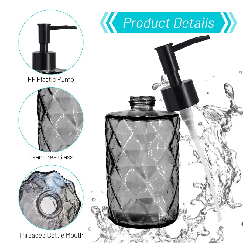 YTDTKJ Glass Soap Dispenser with Plastic Pump, 330ml/11oz. Liquid Hand Soap Dispenser for Bathroom and Kitchen, Hand-Pump Dispenser for Dishwashing Liquid, Lotion, Soap, Shower Gel, Essential Oil (Black) - Image 3