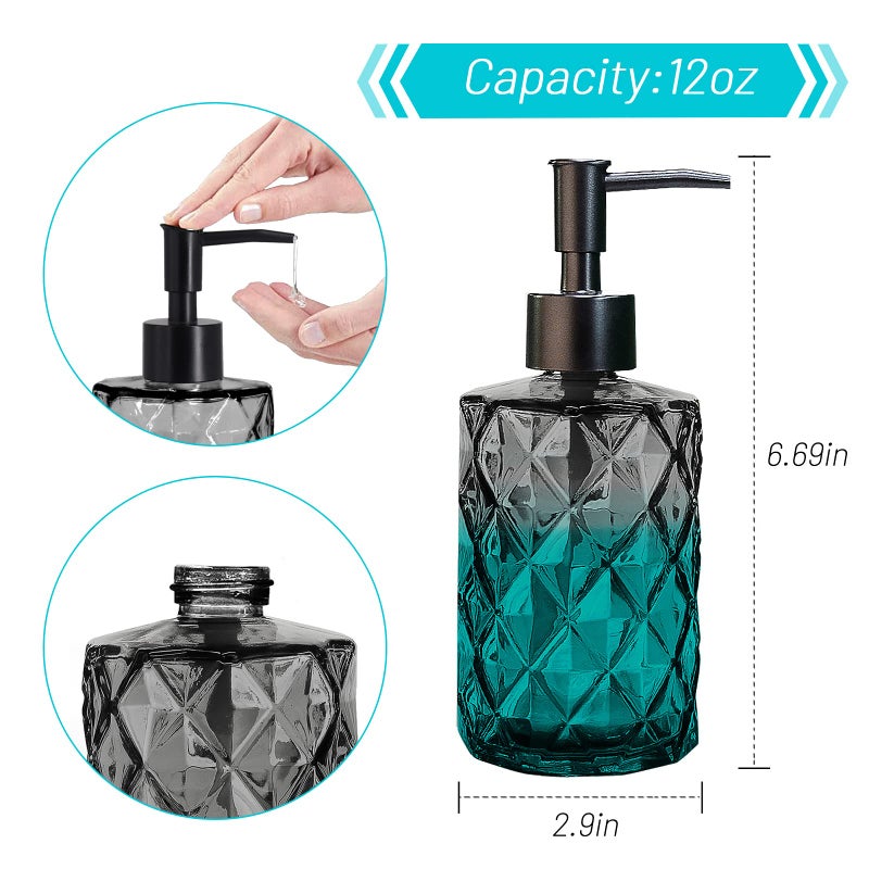 YTDTKJ Glass Soap Dispenser with Plastic Pump, 330ml/11oz. Liquid Hand Soap Dispenser for Bathroom and Kitchen, Hand-Pump Dispenser for Dishwashing Liquid, Lotion, Soap, Shower Gel, Essential Oil (Black) - Image 2