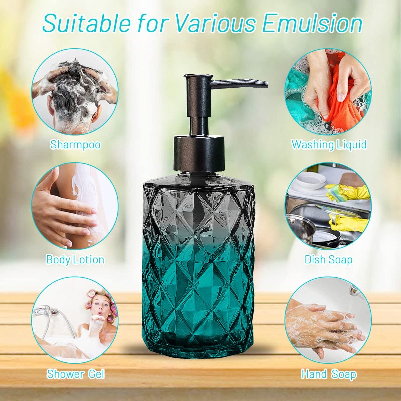 YTDTKJ Glass Soap Dispenser with Plastic Pump, 330ml/11oz. Liquid Hand Soap Dispenser for Bathroom and Kitchen, Hand-Pump Dispenser for Dishwashing Liquid, Lotion, Soap, Shower Gel, Essential Oil (Black) - Image 4
