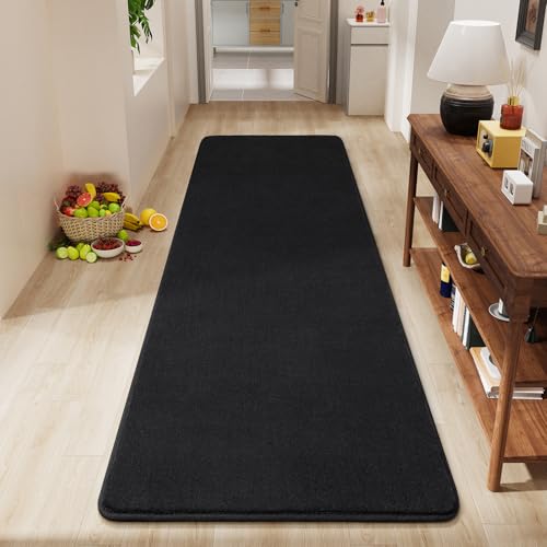 Amearea Modern Soft Hallway Runner Rug, 2x6 Feet Washable Runner Rugs for Hallway, Black Fluffy Rug Bedroom Bedside Rugs, Non Slip Memory Foam Rug Carpet for Entrance Kitchen Living Room Decor - Image 1