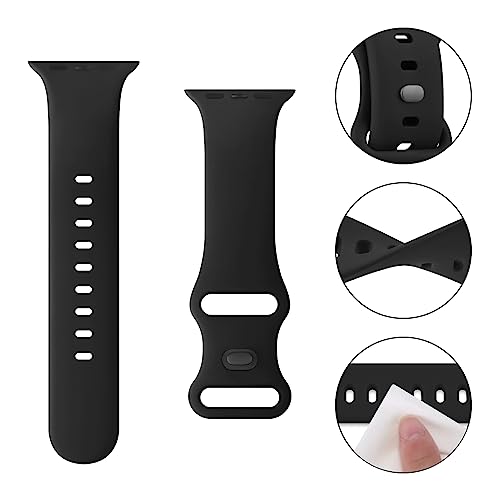 Mugust Sport Bands Compatible with Apple Watch Band 42mm 41mm 45mm 49mm 40mm 44mm 38mm 42mm 46mm, Silicone Waterproof Strap for iWatch Series 10 9 8 7 6 5 4 3 2 1 Ultra 2/Ultra SE/SE 2 Women Men (Black, 38mm/40mm/41mm) - Image 4